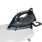 Close-up of Corby 2000W steam iron on Oxford Premium Ironing Centre with integrated hook and heat-resistant soleplate rest