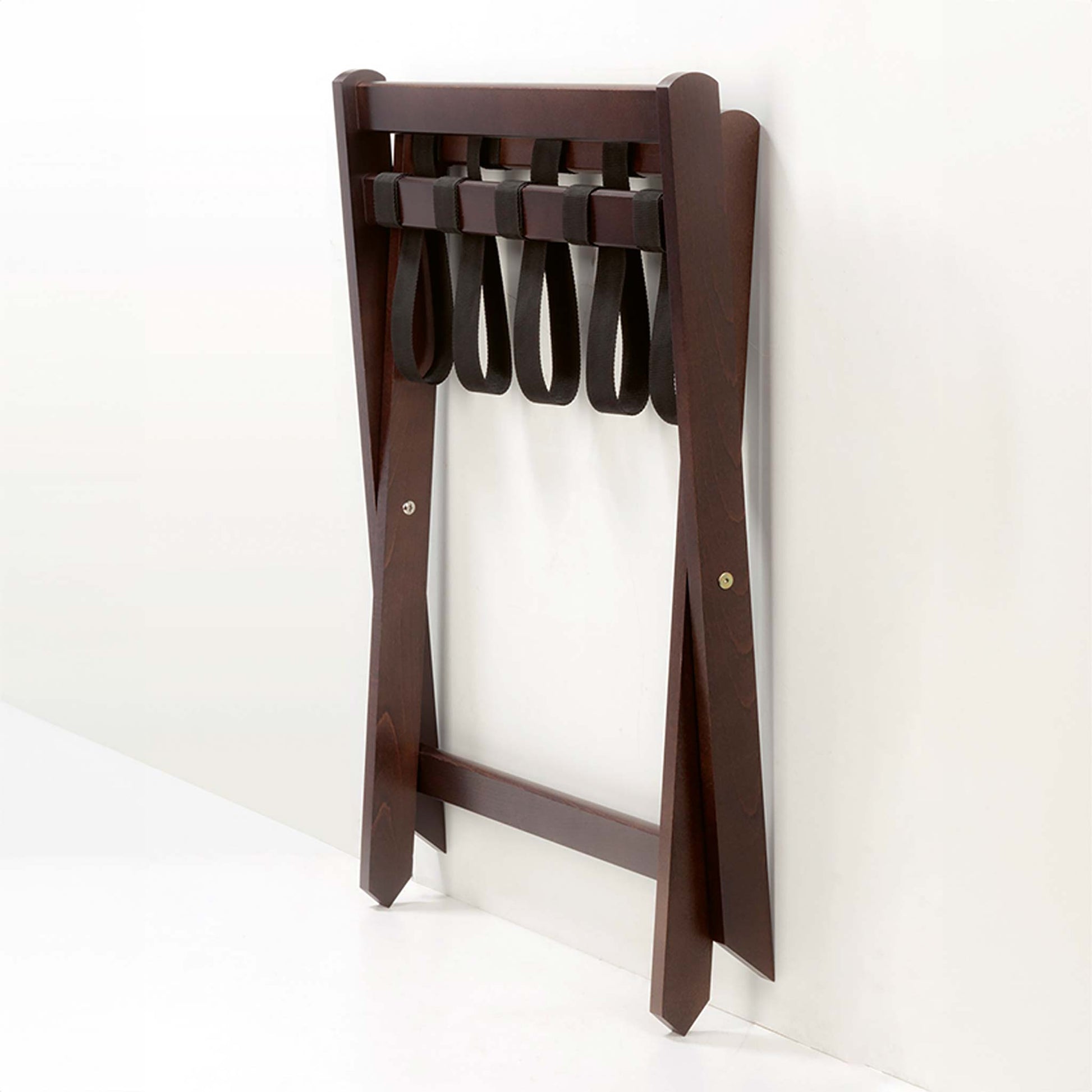 Folded Sienna mahogany luggage rack with backrest