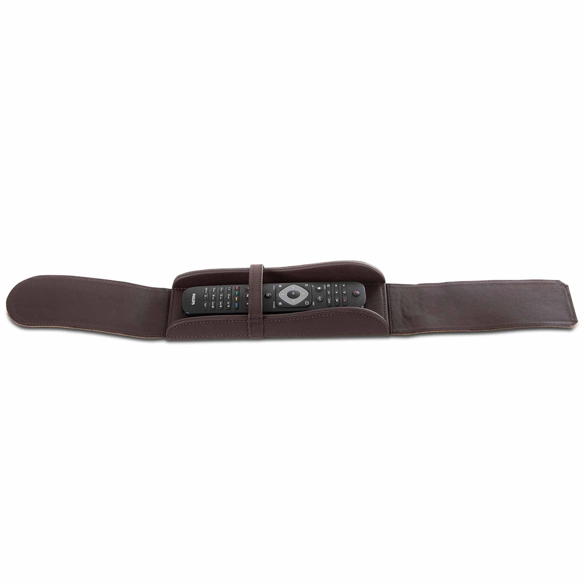 Open Sindara remote control holder in brown leatherette