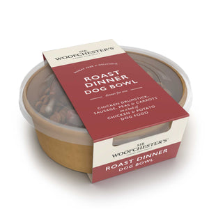 Roast dinner themed dog bowl, dog meal for hotels