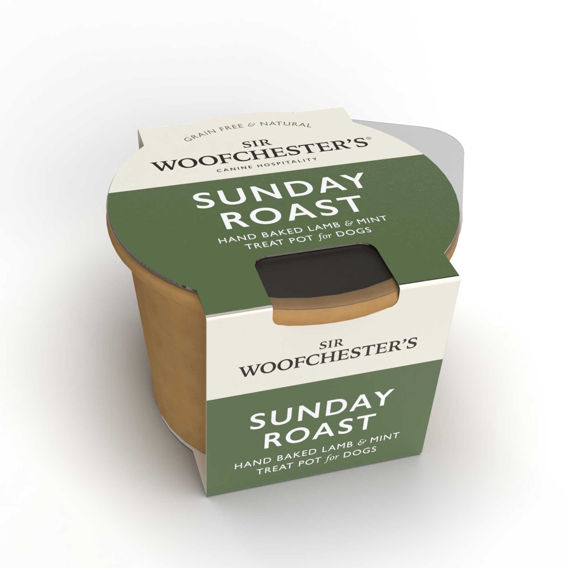 Sir Woofchester's hand baked lamb and mint treat pot for dogs