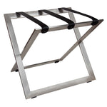 Roootz stainless steel compact hotel luggage rack with black leather straps