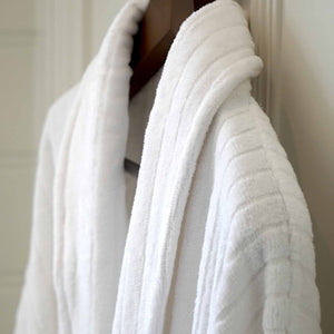 Striped Velour Bathrobe - White