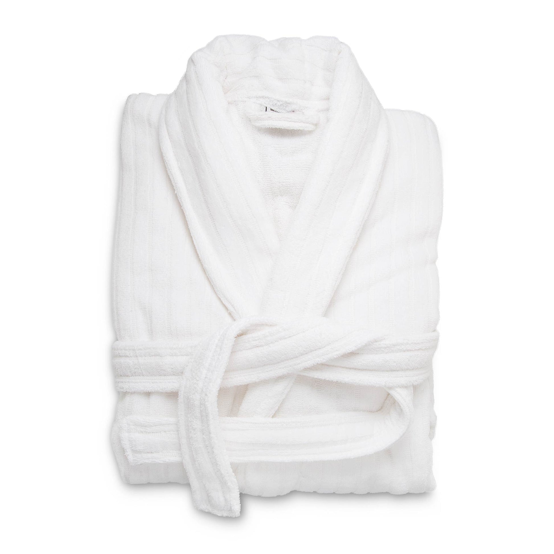 Striped velour hotel bathrobe in white