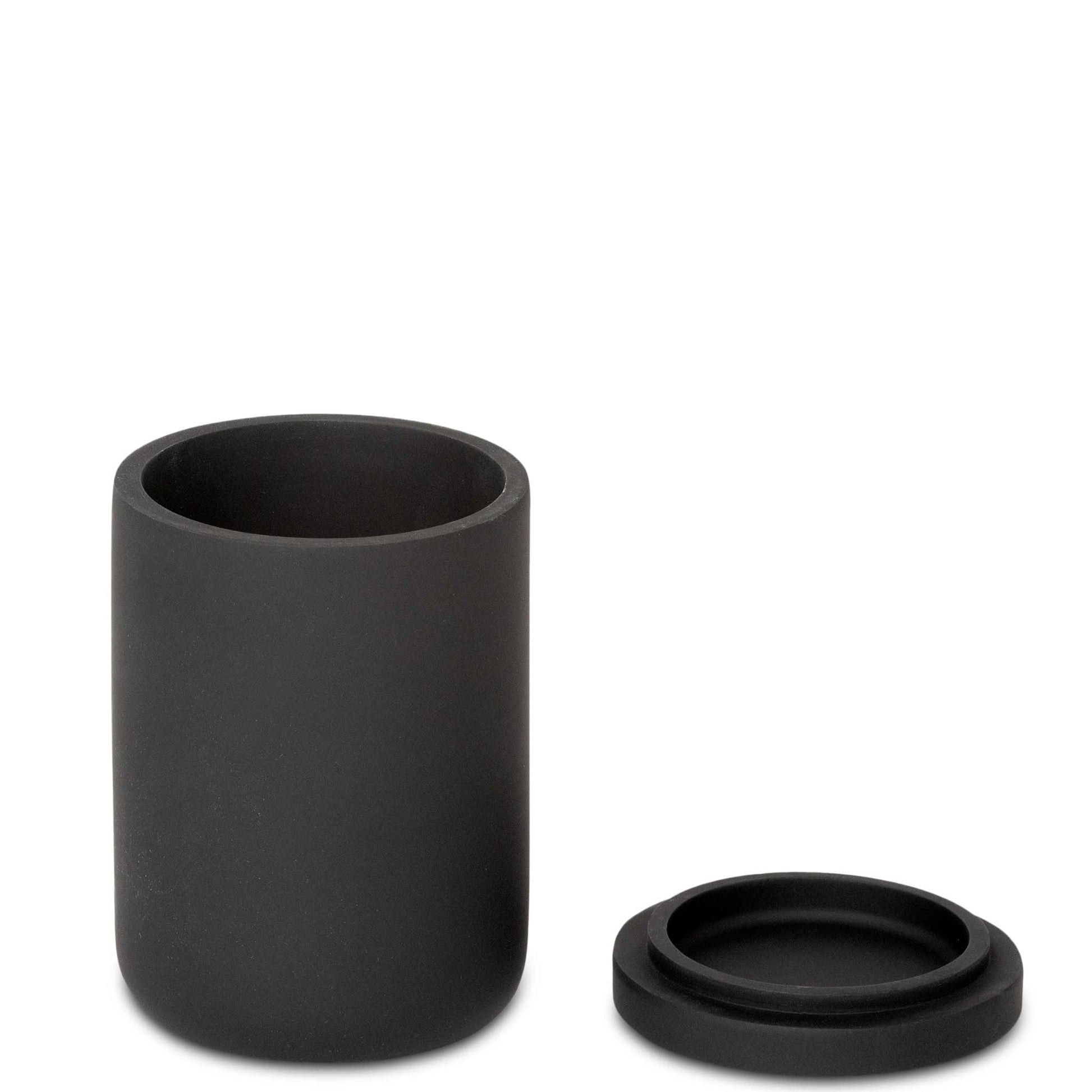 Toba amenity jar in black with lid removed