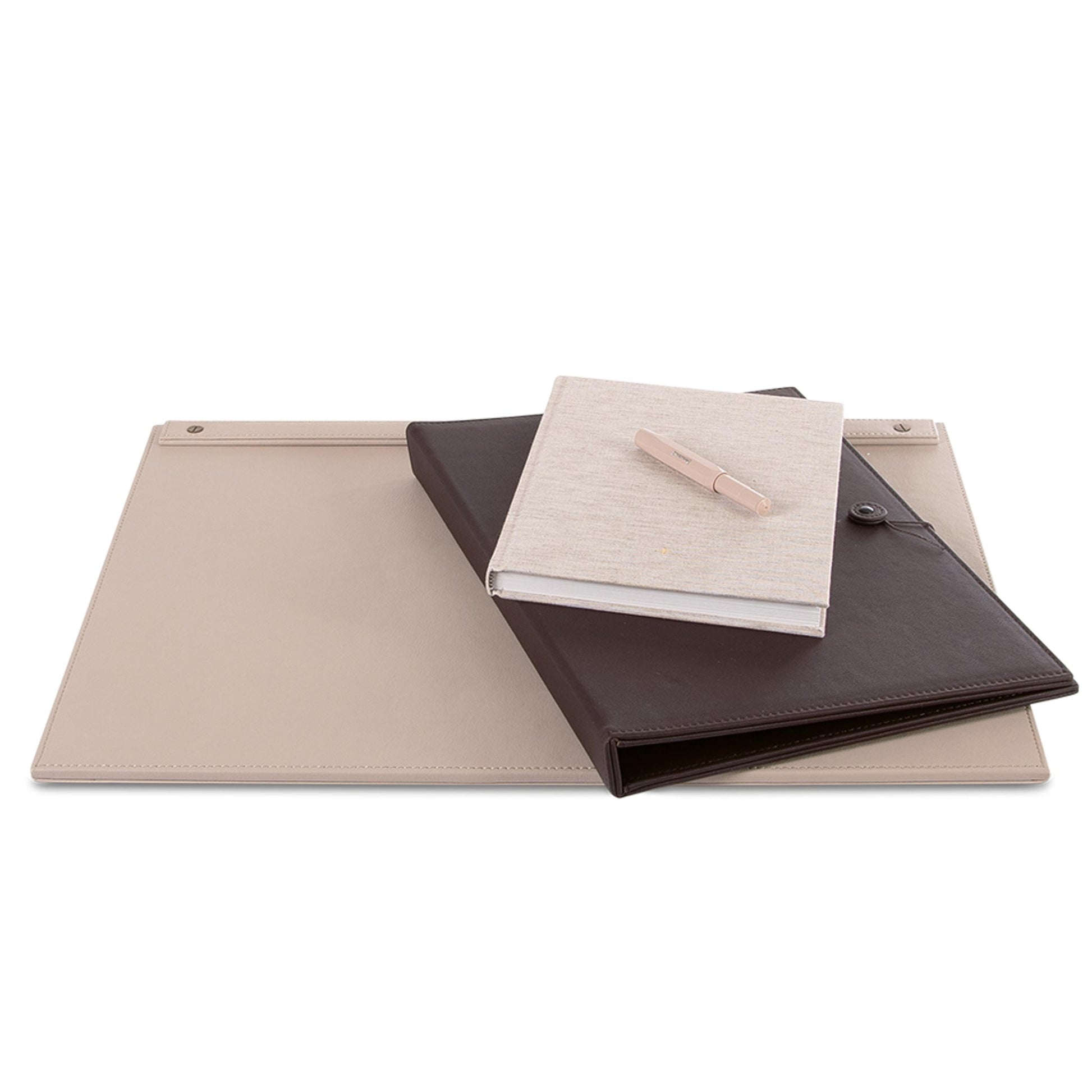 Vesuvius natural PU leather desk pad with guest directory and notepad