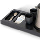 Sachet storage on Xanthic small matt black hospitality tray